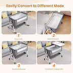 Moïse avec table à langer, moïse de chevet avec matelas confortable et roulettes, 6 réglages de hauteur, facile à plier