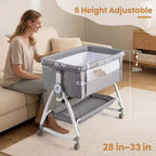 Moïse avec table à langer, moïse de chevet avec matelas confortable et roulettes, 6 réglages de hauteur, facile à plier