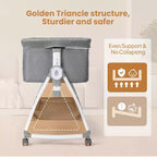 Moïse avec table à langer, moïse de chevet avec matelas confortable et roulettes, 6 réglages de hauteur, facile à plier