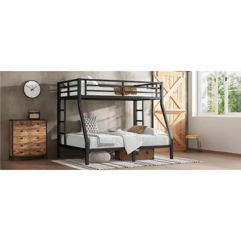 Lit superposé métallique Twin XL sur Queen, cadre de lit superposé robuste pour adultes et adolescents, sans bruit, double échelle, sans sommier, noir