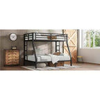 Lit superposé métallique Twin XL sur Queen, cadre de lit superposé robuste pour adultes et adolescents, sans bruit, double échelle, sans sommier, noir