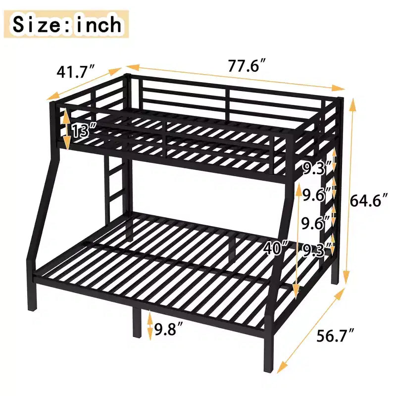 Lit superposé métallique Twin XL sur Queen, cadre de lit superposé robuste pour adultes et adolescents, sans bruit, double échelle, sans sommier, noir