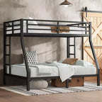 Lit superposé métallique Twin XL sur Queen, cadre de lit superposé robuste pour adultes et adolescents, sans bruit, double échelle, sans sommier, noir