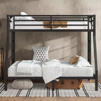 Lit superposé métallique Twin XL sur Queen, cadre de lit superposé robuste pour adultes et adolescents, sans bruit, double échelle, sans sommier, noir