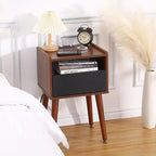 Table d'appoint moderne avec station de charge, Table de chevet en bois avec tiroir, Table d'appoint de canapé pour salon ou chambre à coucher