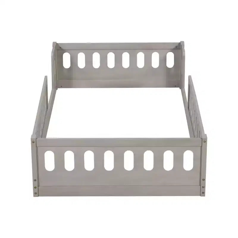 Lit plateforme au ras du sol double pour enfants, cadre de lit plateforme Montessori en bois avec barrière de sécurité pour enfant