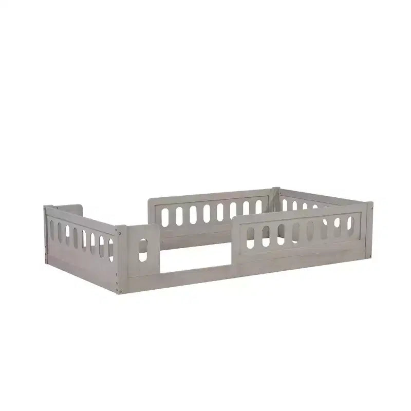 Lit plateforme au ras du sol double pour enfants, cadre de lit plateforme Montessori en bois avec barrière de sécurité pour enfant