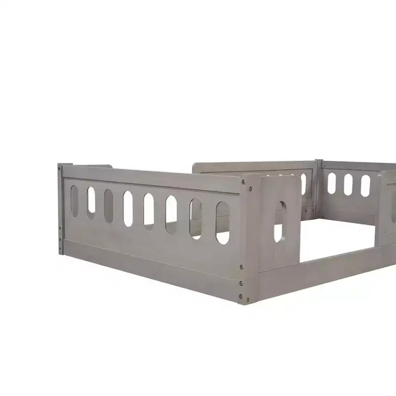 Lit plateforme au ras du sol double pour enfants, cadre de lit plateforme Montessori en bois avec barrière de sécurité pour enfant