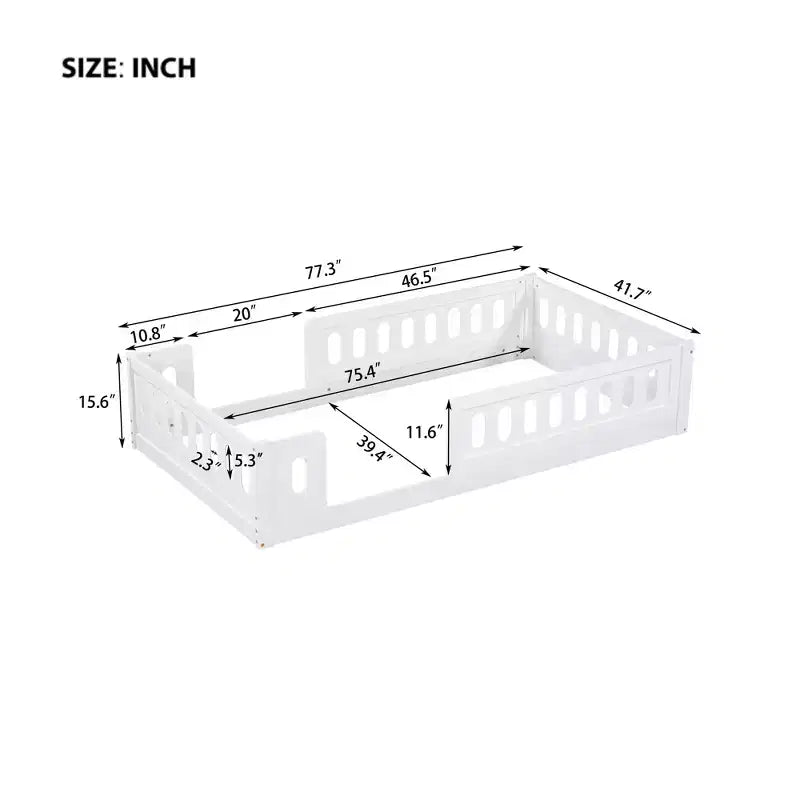 Lit plateforme au ras du sol double pour enfants, cadre de lit plateforme Montessori en bois avec barrière de sécurité pour enfant