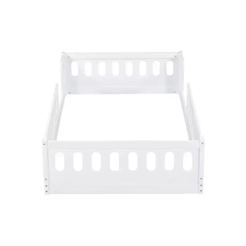Lit plateforme au ras du sol double pour enfants, cadre de lit plateforme Montessori en bois avec barrière de sécurité pour enfant