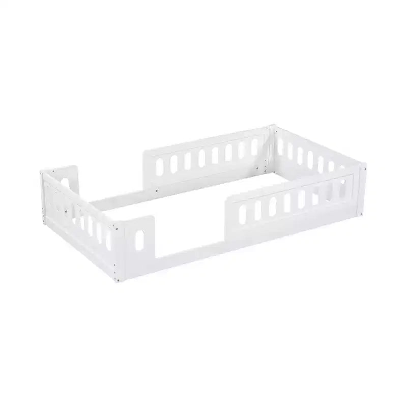 Lit plateforme au ras du sol double pour enfants, cadre de lit plateforme Montessori en bois avec barrière de sécurité pour enfant