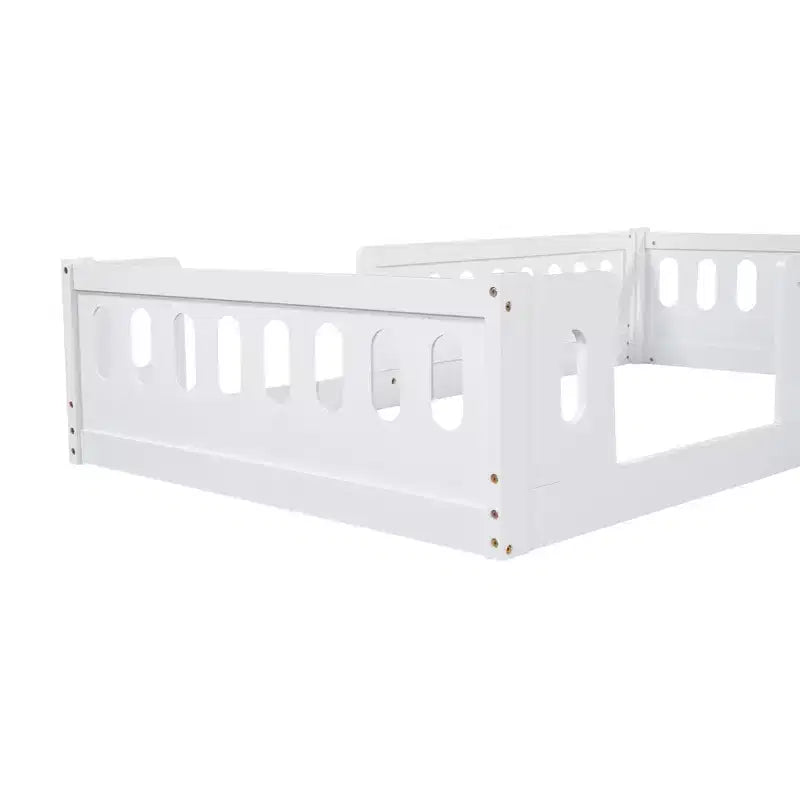 Lit plateforme au ras du sol double pour enfants, cadre de lit plateforme Montessori en bois avec barrière de sécurité pour enfant