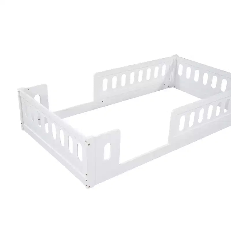 Lit plateforme au ras du sol double pour enfants, cadre de lit plateforme Montessori en bois avec barrière de sécurité pour enfant