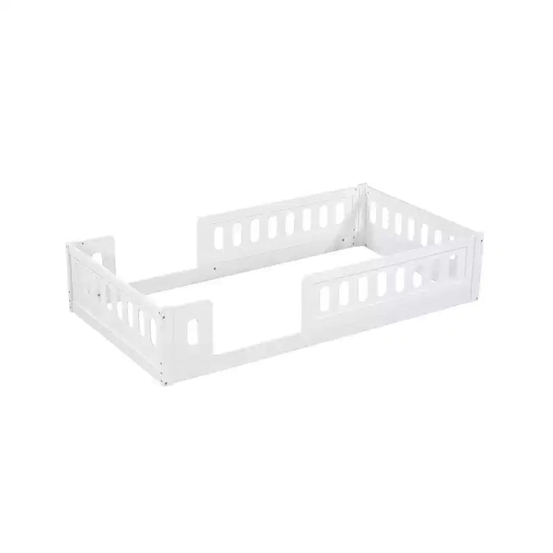 Lit plateforme au ras du sol double pour enfants, cadre de lit plateforme Montessori en bois avec barrière de sécurité pour enfant