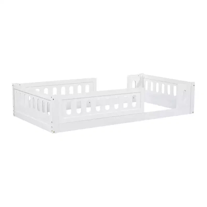 Lit plateforme au ras du sol double pour enfants, cadre de lit plateforme Montessori en bois avec barrière de sécurité pour enfant