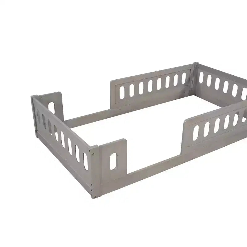Lit plateforme au ras du sol double pour enfants, cadre de lit plateforme Montessori en bois avec barrière de sécurité pour enfant