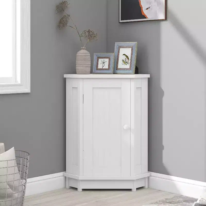 Meuble de salle de bain blanc d'angle triangulaire avec étagère réglable en MDF de style moderne