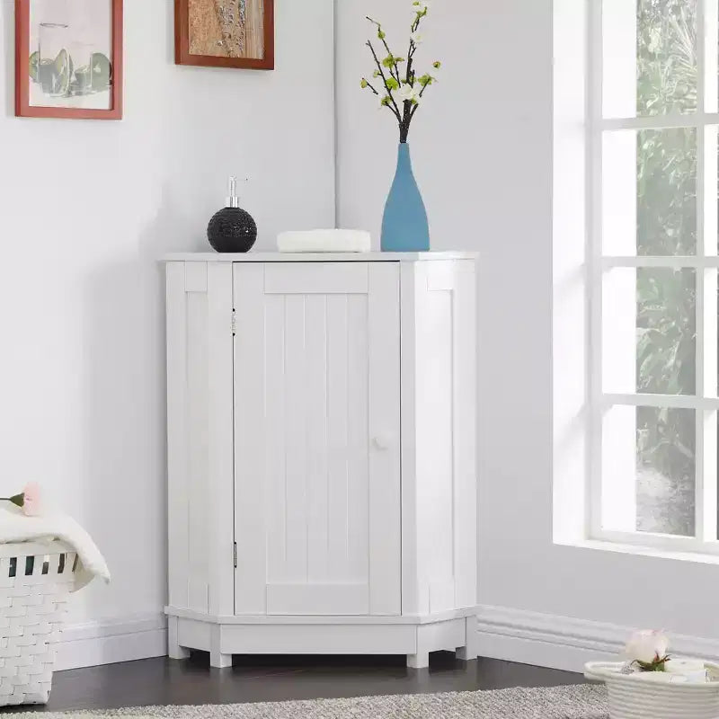 Meuble de salle de bain blanc d'angle triangulaire avec étagère réglable en MDF de style moderne