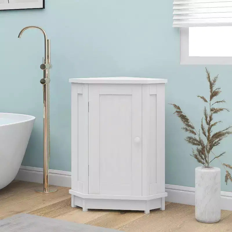 Meuble de salle de bain blanc d'angle triangulaire avec étagère réglable en MDF de style moderne
