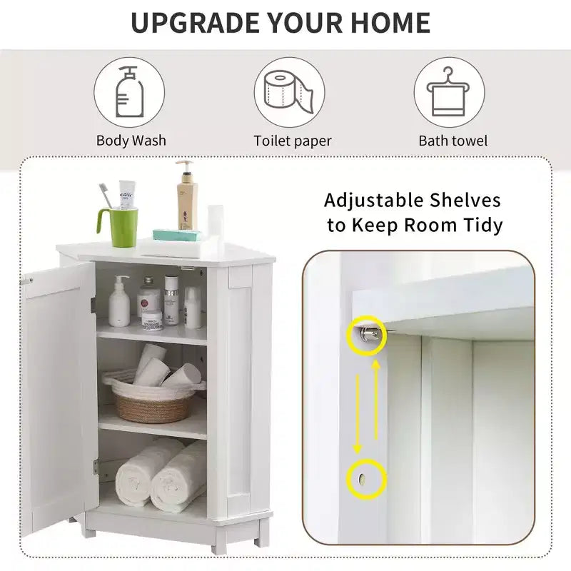 Meuble de salle de bain blanc d'angle triangulaire avec étagère réglable en MDF de style moderne