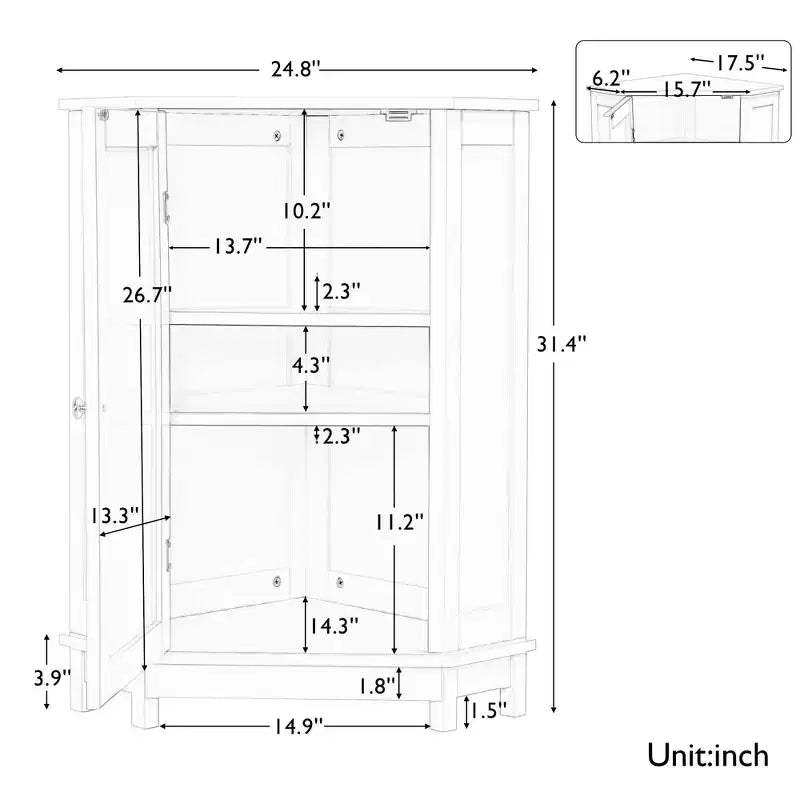 Meuble de salle de bain blanc d'angle triangulaire avec étagère réglable en MDF de style moderne