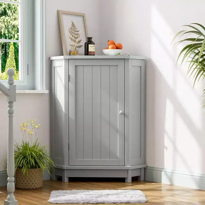 Meuble de salle de bain blanc d'angle triangulaire avec étagère réglable en MDF de style moderne