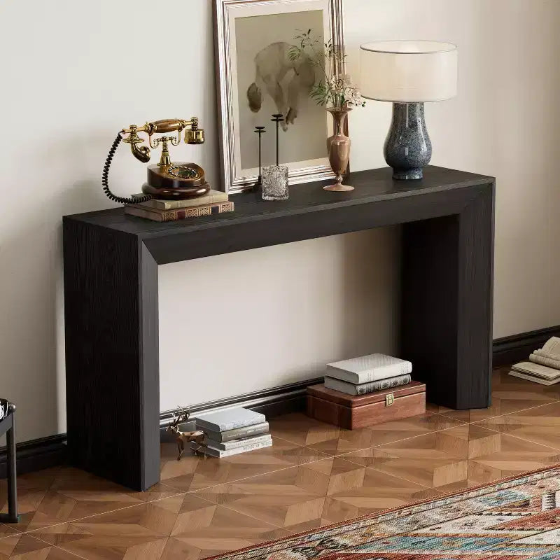 Élégante Console avec Design de Cheminée, Table d'Entrée Fonctionnelle avec Dessus en Placage Bois, Table d'Appoint pour Salon, Couloir