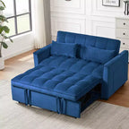 MAYEERTY Convertible Modern Pull Out Couch Sleeper Loveseat Velvet Bed Adjustable Backrest with Pillows Pockets for Living Room Blue