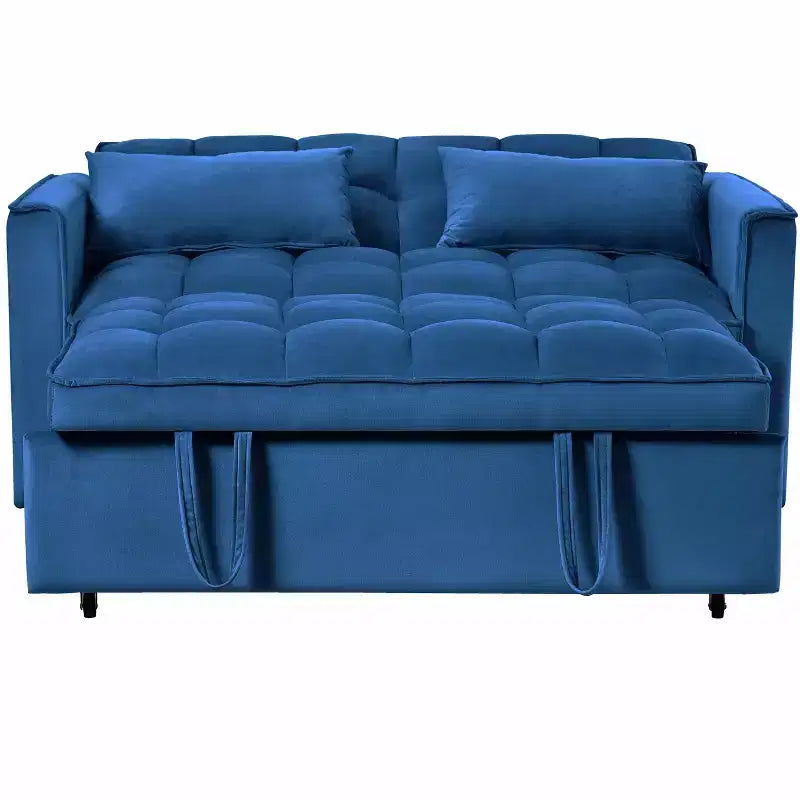 Canapé-lit convertible moderne, en velours avec dossier réglable et poches oreiller pour salon, bleu