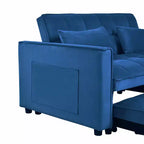 Canapé-lit convertible moderne, en velours avec dossier réglable et poches oreiller pour salon, bleu