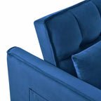 Canapé-lit convertible moderne, en velours avec dossier réglable et poches oreiller pour salon, bleu