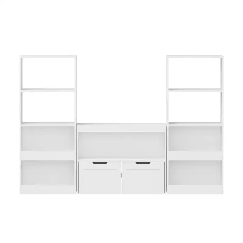 Meuble de rangement pour jouets et organiseur de livres avec 2 tiroirs, étagères ouvertes, grande capacité, MDF durable - Blanc