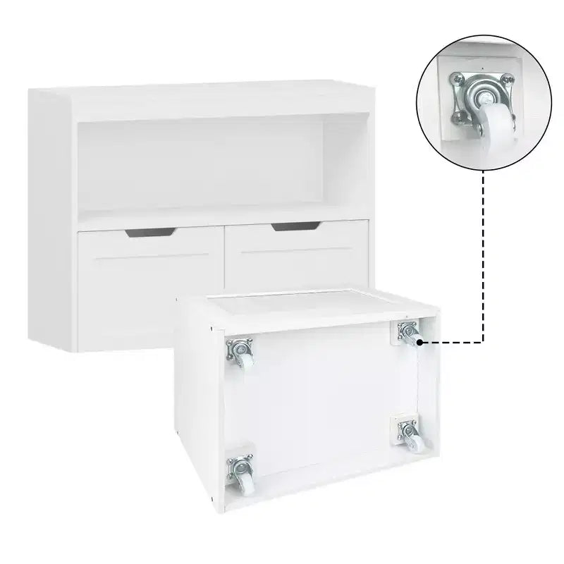 Meuble de rangement pour jouets et organiseur de livres avec 2 tiroirs, étagères ouvertes, grande capacité, MDF durable - Blanc