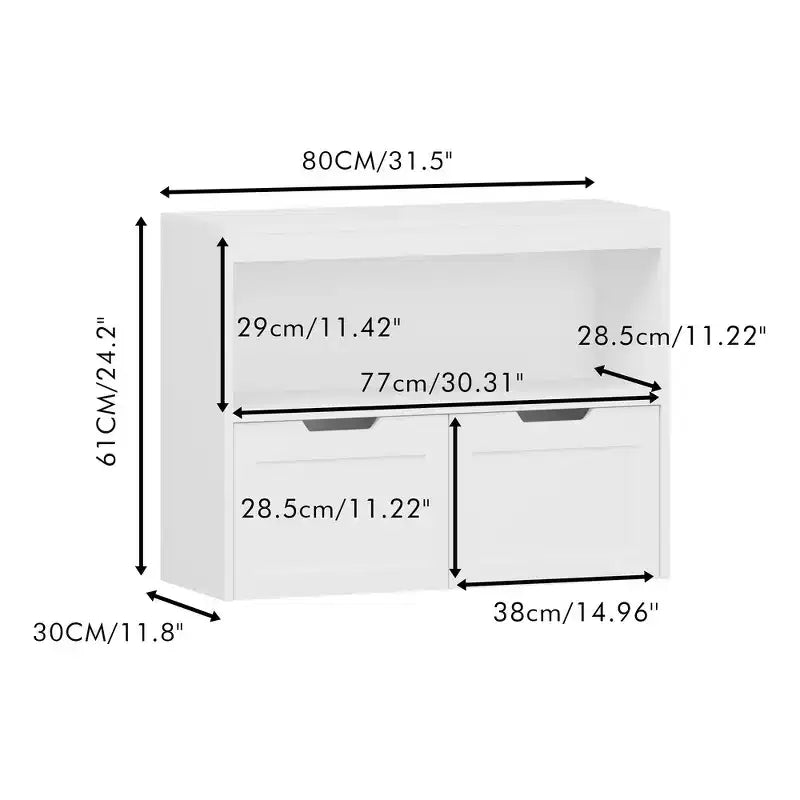 Meuble de rangement pour jouets et organiseur de livres avec 2 tiroirs, étagères ouvertes, grande capacité, MDF durable - Blanc