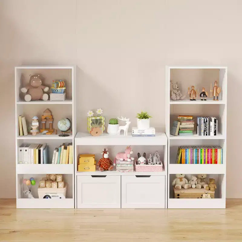 Meuble de rangement pour jouets et organiseur de livres avec 2 tiroirs, étagères ouvertes, grande capacité, MDF durable - Blanc