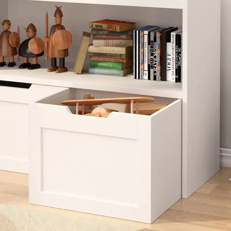 Meuble de rangement pour jouets et organiseur de livres avec 2 tiroirs, étagères ouvertes, grande capacité, MDF durable - Blanc