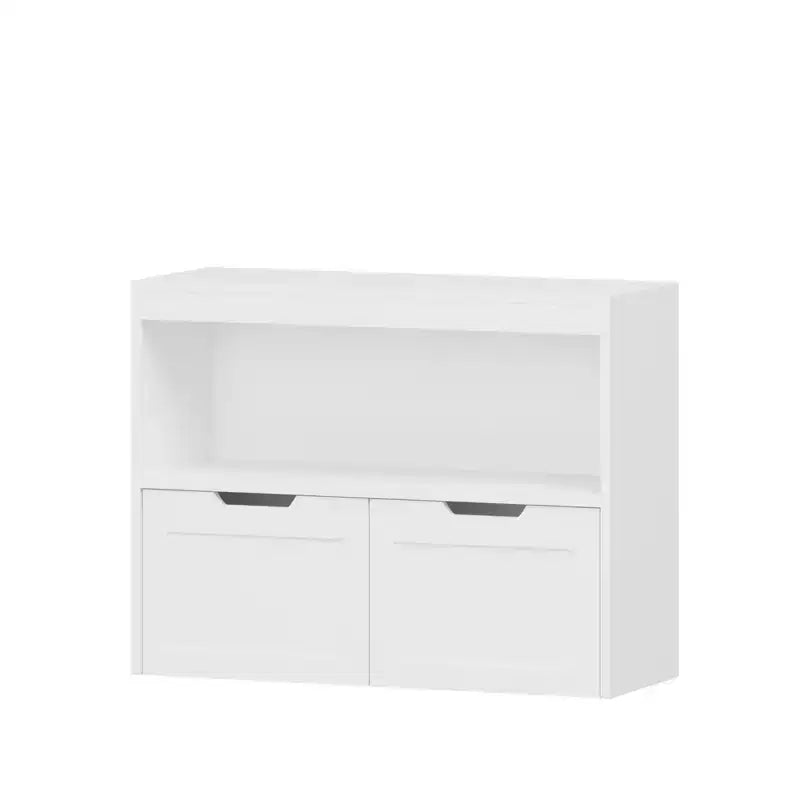 Meuble de rangement pour jouets et organiseur de livres avec 2 tiroirs, étagères ouvertes, grande capacité, MDF durable - Blanc
