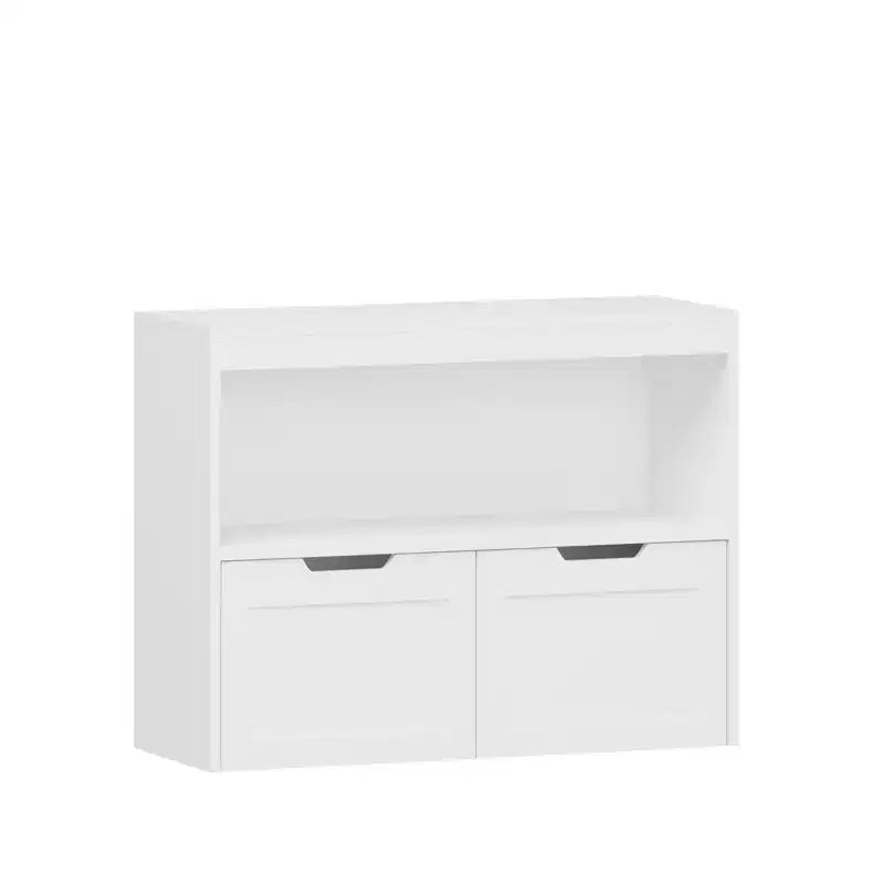 Meuble de rangement pour jouets et organiseur de livres avec 2 tiroirs, étagères ouvertes, grande capacité, MDF durable - Blanc