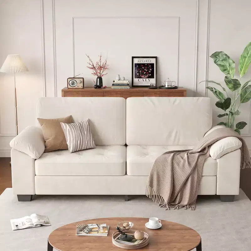 90 3 Seater Sofa, Velvet Upholstered Oversized Loveseat, Comfy Button Tufted Couch, Soft Spacious Armrests, for Living Room, Bedroom