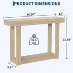 Console étroite en bois de 46 pouces pour entrée, Table d'appoint rectangulaire de style ferme pour couloir, foyer, derrière le canapé et salon