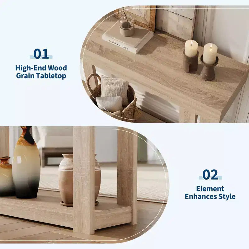 Console étroite en bois de 46 pouces pour entrée, Table d'appoint rectangulaire de style ferme pour couloir, foyer, derrière le canapé et salon