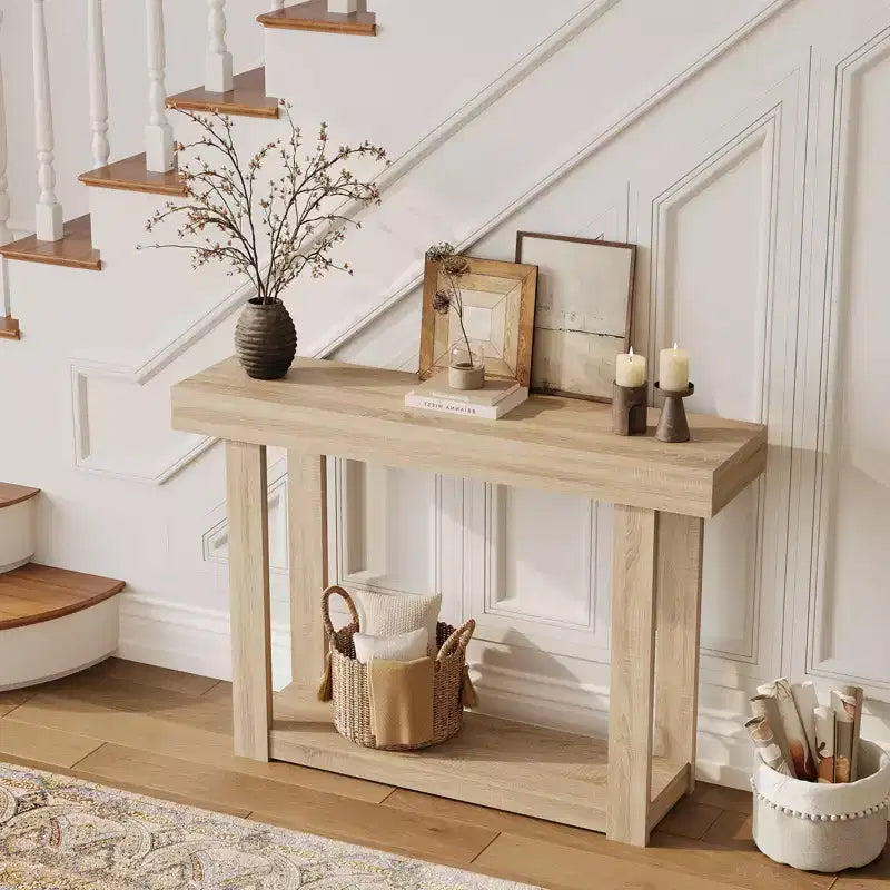 Console étroite en bois de 46 pouces pour entrée, Table d'appoint rectangulaire de style ferme pour couloir, foyer, derrière le canapé et salon