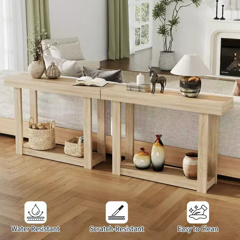 Console étroite en bois de 46 pouces pour entrée, Table d'appoint rectangulaire de style ferme pour couloir, foyer, derrière le canapé et salon