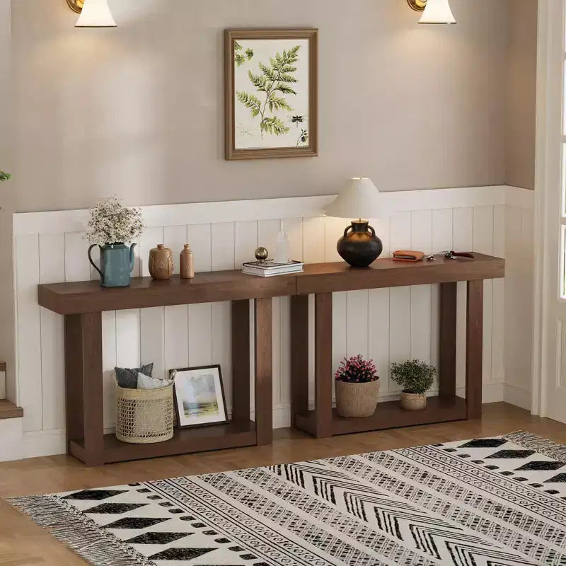 Console étroite en bois de 46 pouces pour entrée, Table d'appoint rectangulaire de style ferme pour couloir, foyer, derrière le canapé et salon