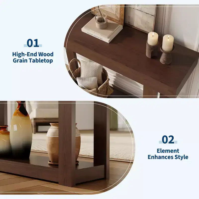 Console étroite en bois de 46 pouces pour entrée, Table d'appoint rectangulaire de style ferme pour couloir, foyer, derrière le canapé et salon