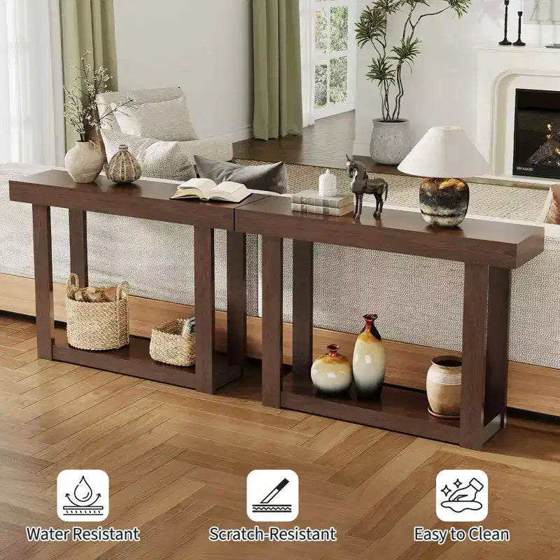 Console étroite en bois de 46 pouces pour entrée, Table d'appoint rectangulaire de style ferme pour couloir, foyer, derrière le canapé et salon