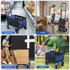 Chariot pliable avec chariot pliant convertible 2 en 1 avec poignée télescopique pour cuisine, entrepôt, extérieur