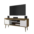 Meuble TV Bradley Mid-Century Modern 63 po avec 2 tablettes ouvertes et 2 portes