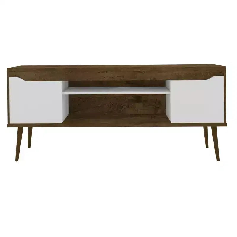 Meuble TV Bradley Mid-Century Modern 63 po avec 2 tablettes ouvertes et 2 portes