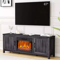 67 Fireplace TV Stand with 23 Electric Fireplace, Farmhouse Drawer Wood ,Modern Entertainment Center for Living Room